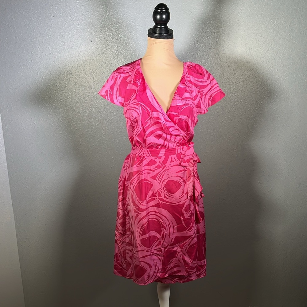 Banana Republic Pink Ruffled Wrap Midi Dress